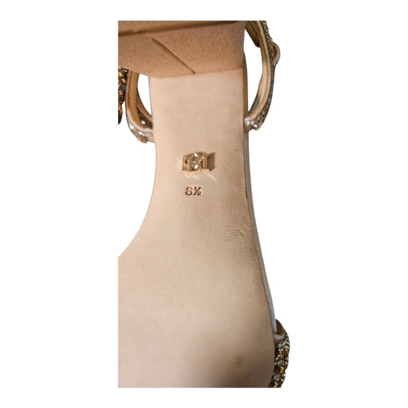 Badgley Mischka Embellished Block Heel Sandals Tan/Gold Size 8.5 - Picture 7 of 12